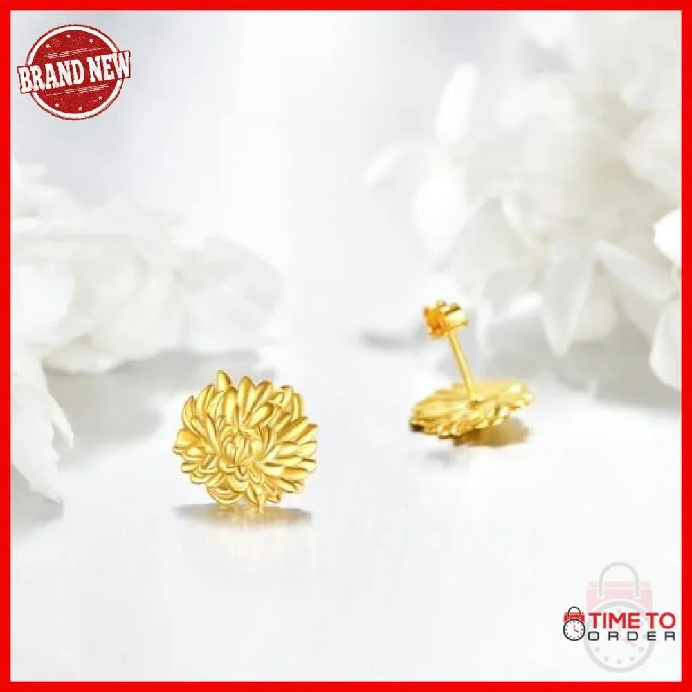 925 Sterling Silver Flower Stud Earrings 12x14mm Birth Floral Jewelry